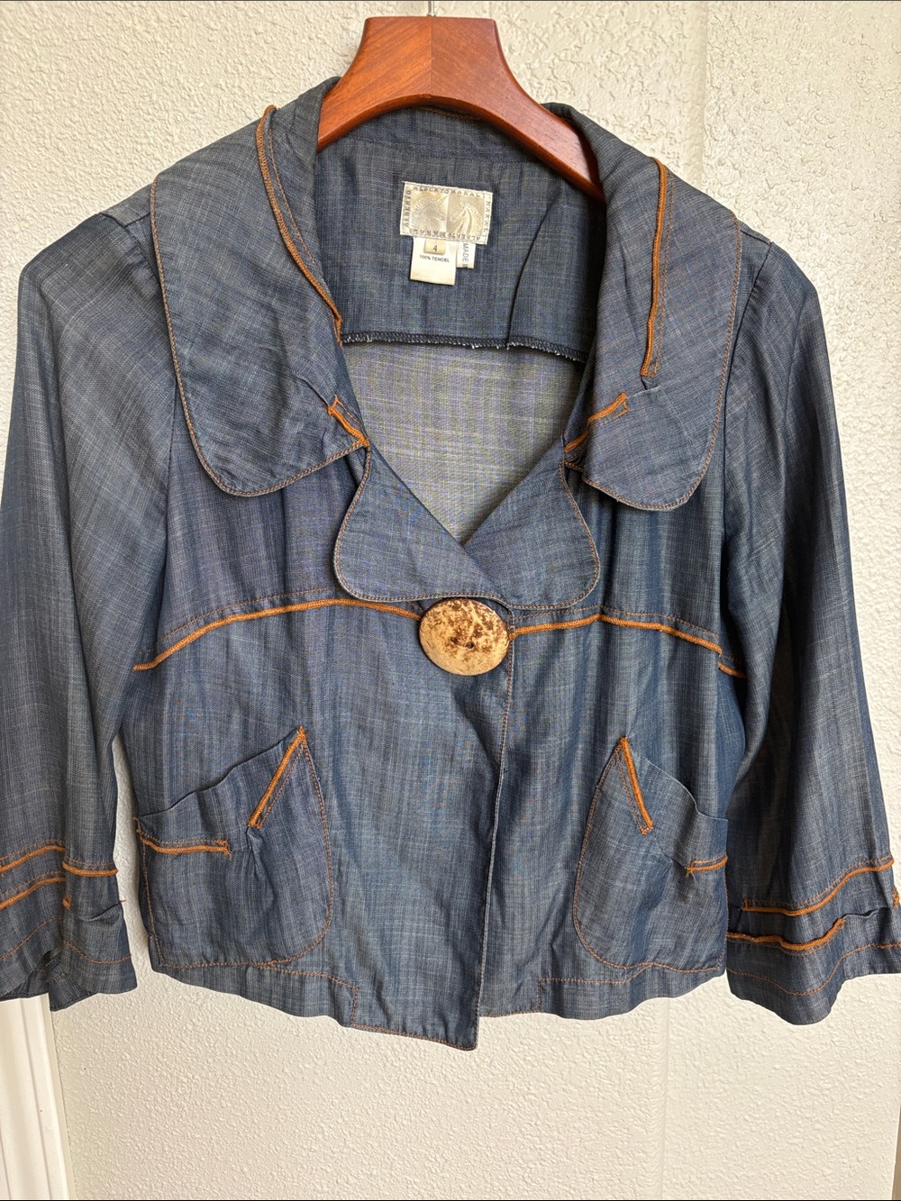 Alberto Makali Blue Tencel Jacket with Brown Contrast Topstitching